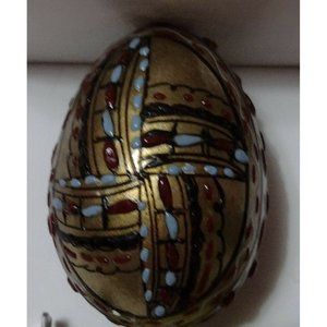 Vintage Romanian Pysanky Hand Painted Real Easter Egg Gold Red Blue Segmented